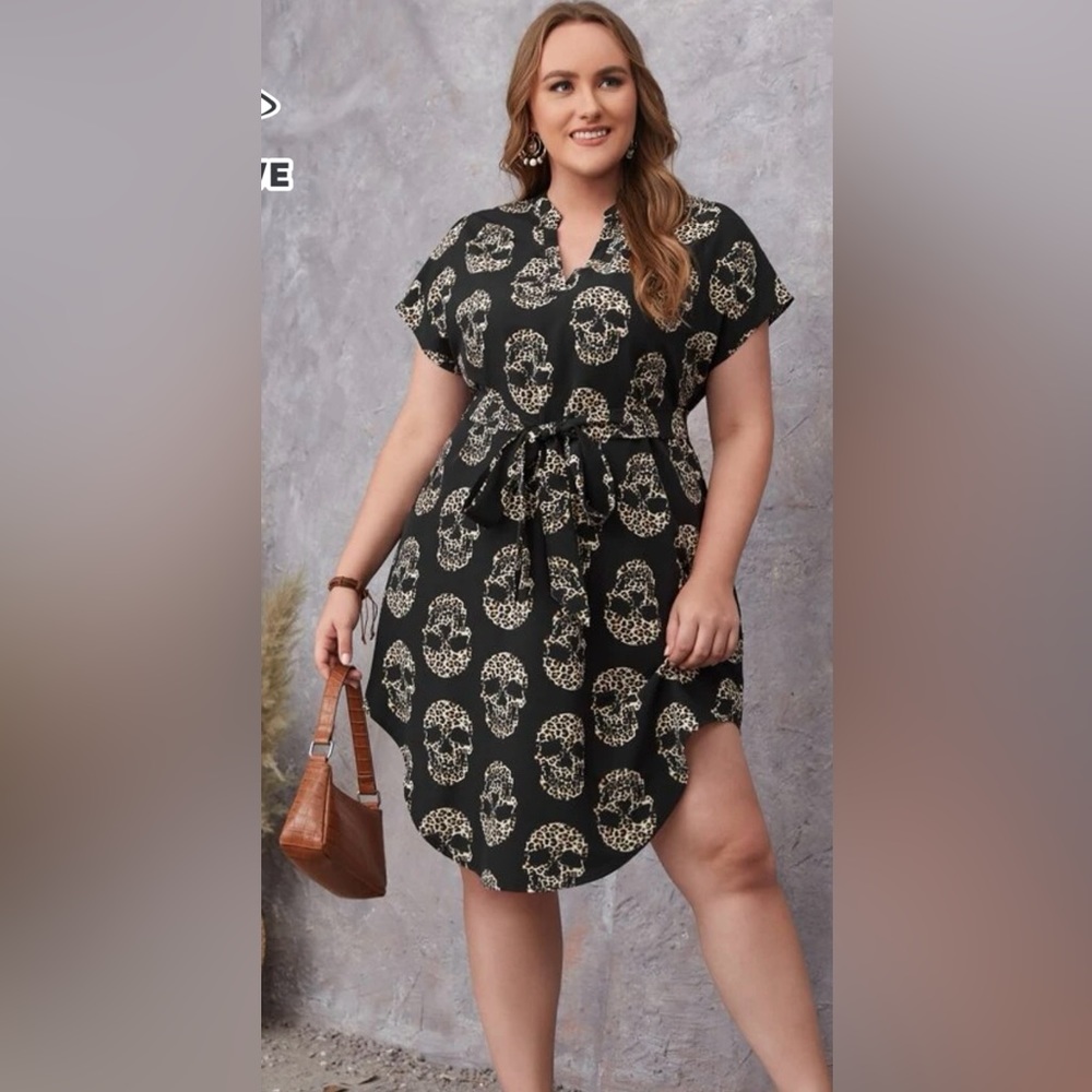 Skull Leopard Print Curved Hem Dress
